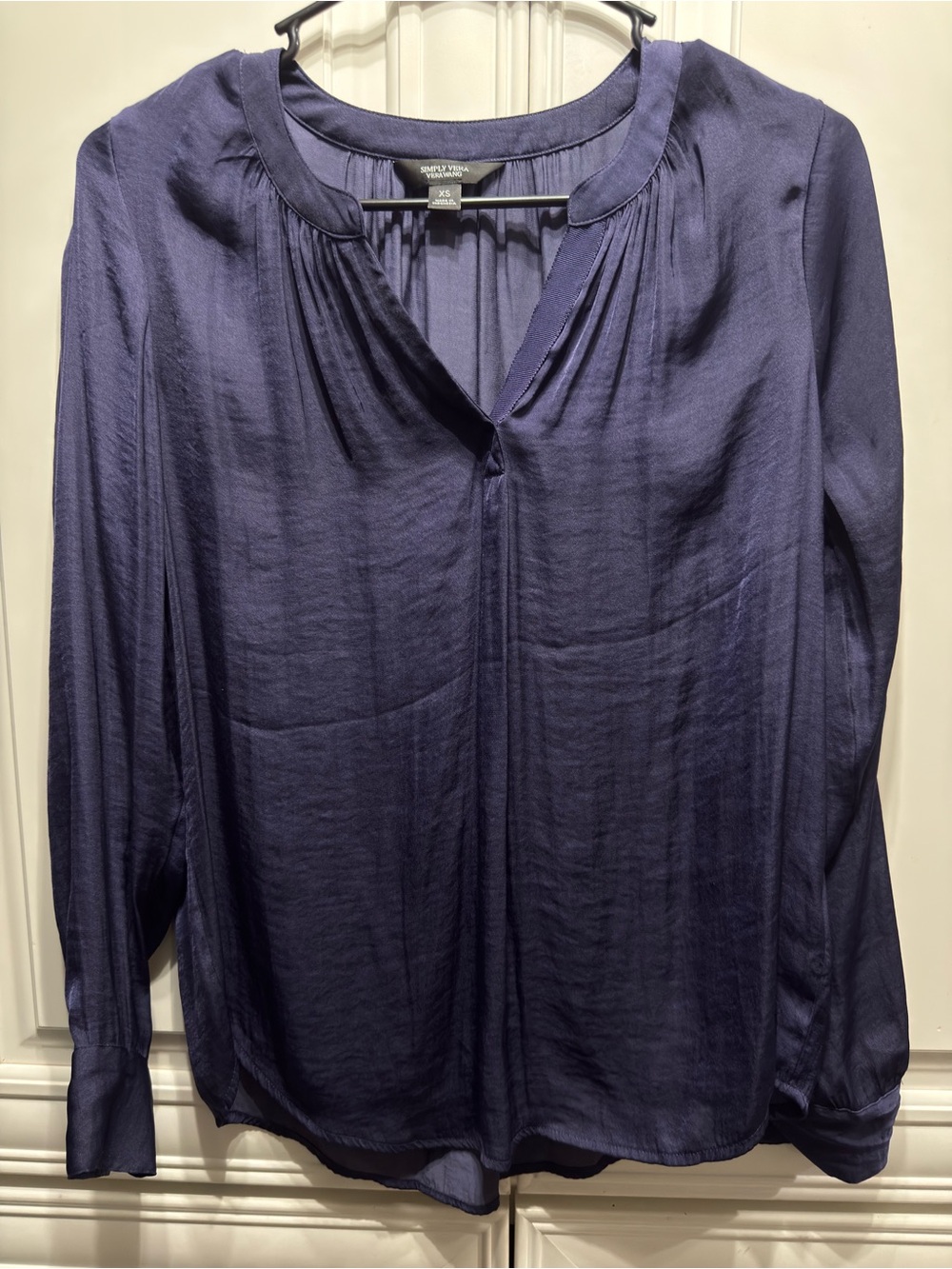 Simply Vera Vera Wang Navy Long-Sleeve Satin Blouse